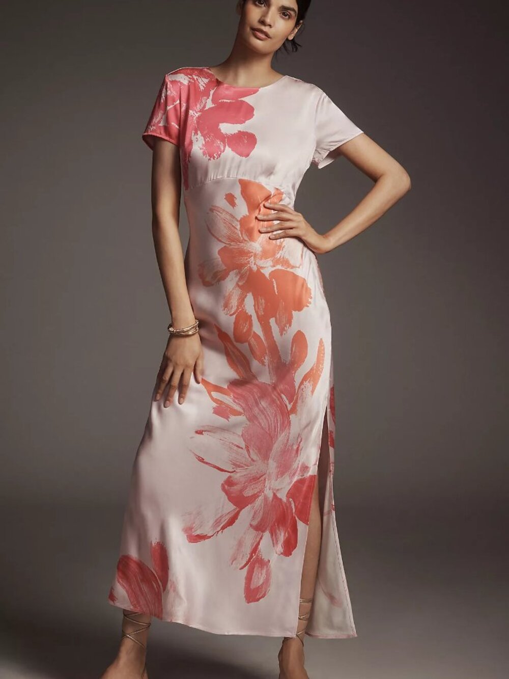 Anthropologies Satin Floral Printed Maxi